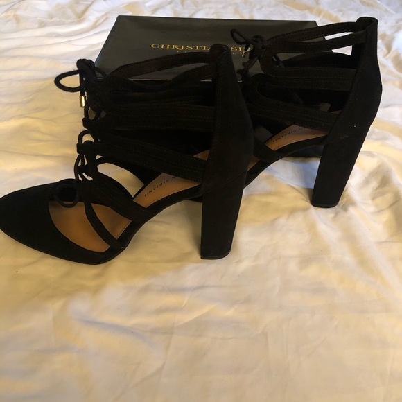 Christian Siriano Black Lace Up Heels EUC - Picture 2 of 4